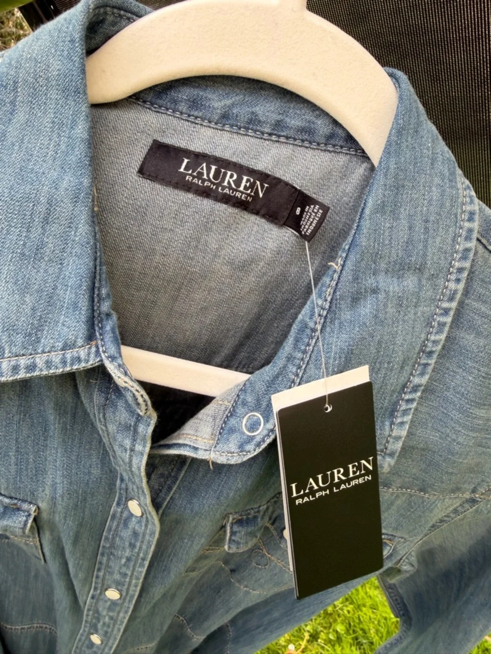 NWT Ralph Lauren Western Denim Pearl Snap Dress in Desert Sky chambray sz 8 - Picture 8 of 12